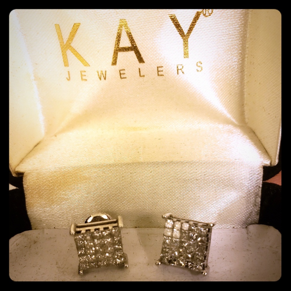 1 ct princess cut 14k white gold diamond earrings